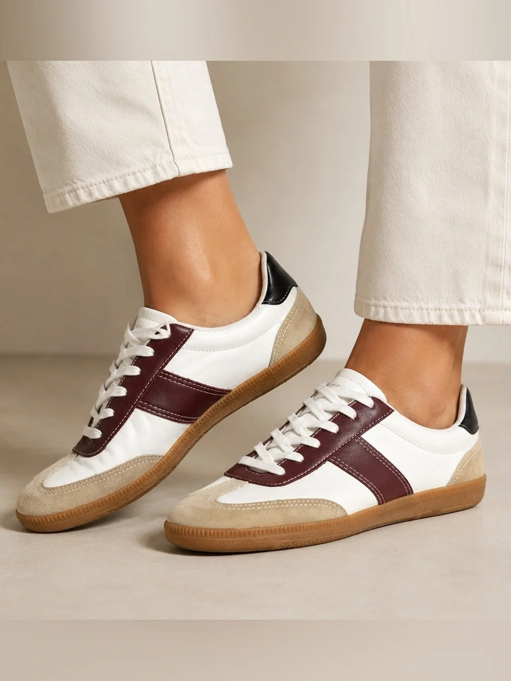 J Crew Field Sneakers Leather suede White and burgundy color women’s size 7
